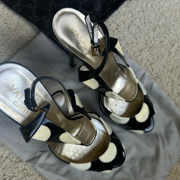 Valentino Black and Cream Polka Dot Heels - Picture 2 of 5